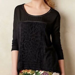 Anthropologie Shirt Women’s Small Tayrona Blouse Black Top Prairie Cottagecore S
